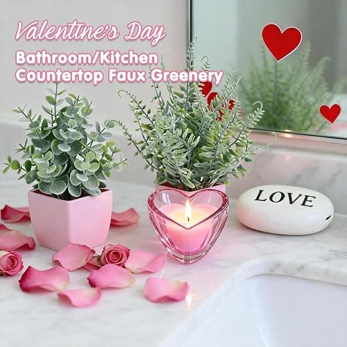 summer flower 2 Pack Small Fake Plants in Pink Pot Artificial Plant Eucalyptus Faux Potted Greenery Wheal Grass for Home Decor Indoor Bathroom Office Desk Shelf Bedroom Kitchen Cabinet Decorations thumbnail 4