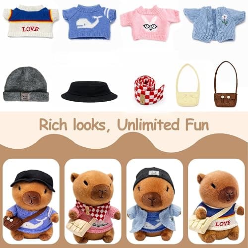 TITQWOP 10.2" Brown Capybara Plush Toy with 9 Clothes and Accessories Super Soft Capybara Stuffed Animal for Kids Girls Boys (Blue Capybara) thumbnail 4