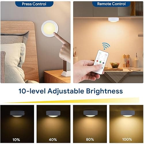 Yiliaw 6 Pack LED Puck Lights Remote Control 16 Color Changeable Under Cabinet Lights, Battery Operated Lights Night Light with Dimmer & Timmer for Closet Bedroom Kitchen, White thumbnail 3