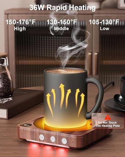 House Gem Mug Warmer - 36W Coffee Mug Warmer for Desk with Temperature Display, 2-12Hrs Auto Shut Off, Smart Candle Warmer - Ideal Coffee Gifts Accessories Keep Beverages Coffee Warmer (Wood) thumbnail 5