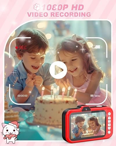 Uffylle Kids Camera, 1080P 48MP Front Selfie Toddler Camera, 3.5 inch Big Screen Toy Camera, 10X Zoom in Chritmas Birthday Gift Cameras for Kids Boys Girl Age 2 3 4 5 6 7 8 9 10 11 12, Red thumbnail 4