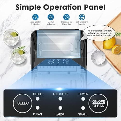 Sweetcrispy Countertop Ice Maker, Portable Ice Machine Self-Cleaning, 9 Cubes in 6 Mins, 26 lbs/24Hrs, 2 Sizes of Bullet Ice for Home Party Office,Elegant Black thumbnail 2