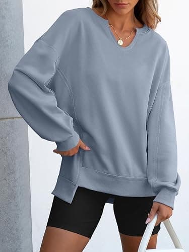 ANRABESS Women's Oversized Sweatshirts Long Sleeve Tunic Shirts V Neck Loose Pullover Tops 2026 Fall Teen Girls Outfit thumbnail 2