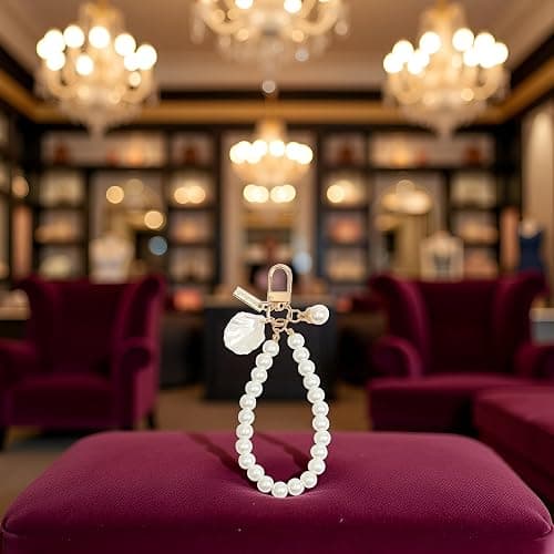 Jowxsx White Heart Pearl Keychain Phone Chain Pendant Shell Pearl Bag Keyring Hanging Ornament Car Key-Holder Decor Women's Keyrings and Keychains thumbnail 6