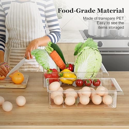 SNSLXH 2 Pack Refrigerator Drawer Organizer, Pull Out Shelf Storage Transparent Organizer for Egg, Fruit, Vegetable, Seafood, Meat, Fit All Fridge Shelves Under 0.6'' thumbnail 2