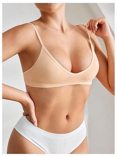 SweatyRocks Women's Triangle Bralette Plunge Bra V Neck Wireless No Padded Soft Comfortable Everyday Sleep Bras thumbnail 3
