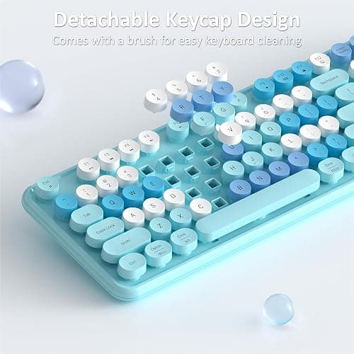 Links9+ Wireless Keyboard and Mouse, Full-Size Retro Typewriter Keyboard with Round Keycaps, 2.4GHz for Windows, Mac, Laptop, PC, Desktop (Blue Colorful) thumbnail 6