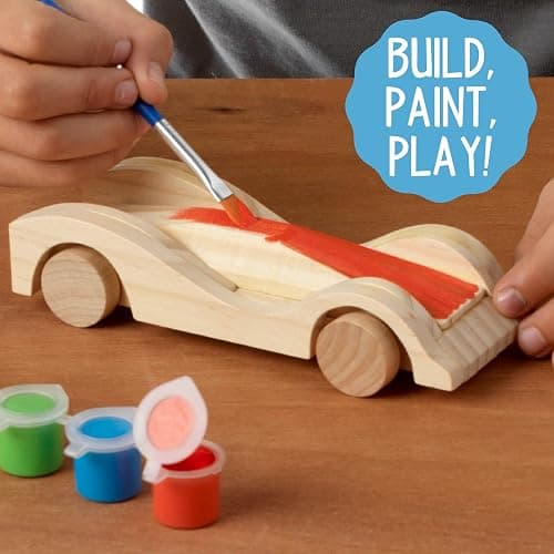 Made By Me Build & Paint Your Own Wooden Toys, DIY Wood Craft Kit, Easy to Assemble, 3 Cars thumbnail 3