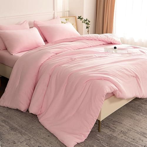 TISPLR Pink Comforter Set Queen 3 Pieces Soft Bedding Bright Comforter Queen Light Pink Style Lightweight Comforter Set for All Seasons 1 Comforter and 2 Pillowcases thumbnail 6