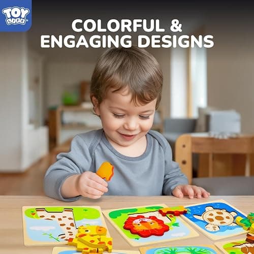 TOY Life Wooden Puzzles for Toddlers 2-4, Montessori Toys for 1 2 3 Year Old Toddler Boys Girls, Animals Jigsaw Puzzles, Educational Learning Toy Kids Puzzle, Best Gifts Toys for Baby Ages 1-3 2-4 - Animals Puzzles 8PCS thumbnail 5