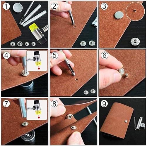 Qfun 120 Set Snap Fasteners Kit for Leather 12mm Metal Button Snaps Press Studs with 4 Setter Tools, 1 Hammer, 4 Color Leather Snaps for Clothes, Jackets, Jeans Wears, Bracelets, Bags thumbnail 4
