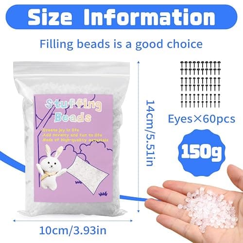 FTEVEN 150g/5.29oz Weighted Stuffing Beads, Poly Pellets Weighted Beads | Premium Plastic Weight Stuffed Beads, Weighted Stuffing Bead with Black Eyes for Stuffed Animals, Bean Bags DIY Crafts thumbnail 2