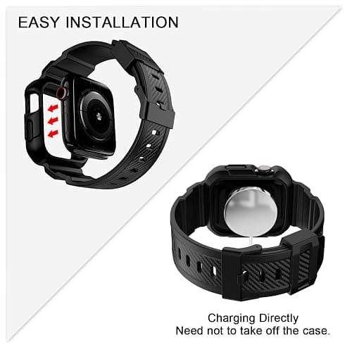 OROBAY Rugged Band Compatible with Apple Watch Band 45mm/44mm/42mm with Case, Shockproof Strap for iWatch SE3 SE2 SE Series 9/8/7/6/5/4/3/2/1 with Bumper Case Cover Men Women, Matte Black thumbnail 3