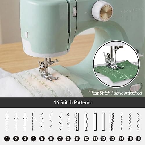 Best Choice Products Sewing Machine for Beginners, 55-Piece Kit, w/ 16 Built-in Stitch Patterns, Double Stitching, Foot Pedal, Storage Drawer, 6V - Sage/Gold thumbnail 3
