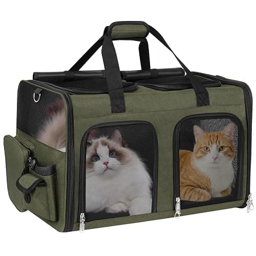 Cat Carrier for 2 Cats Double Pet Carrier Extra Large Green 2026 Upgraded | Dual Cabin with Removable Divider, Collapsible for Multi Cat Travel, Can Hold 20 30 40 lbs for Two Small Kitten, a Medium Dog - Image 1