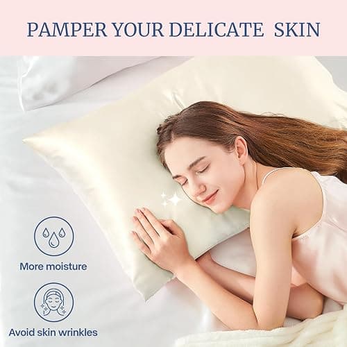 BEDELITE Satin Pillowcase for Hair and Skin, Super Soft and Cooling Similar to Silk Pillow Cases 2 Pack with Envelope Closure, Gift for Women Men(20"x26" Standard Size, Beige) thumbnail 4