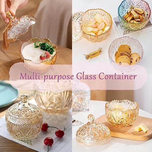 Body Powder Puff with 4“ Crystal Glass Storage Jar Including 1 Pink Puff and 1 Skin-Tone Puff Suitable for Loose Powder Soft Washable Reusable Fluffy Puff Perfect for Skincare(Crown-Amber) thumbnail 6