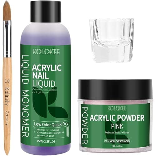 Acrylic Nail Kit- Salon Quality Pink Acrylic Powder and Liquid Set with Kolinsky Nail Brush for Home DIY Salon Nails Application - Image 1