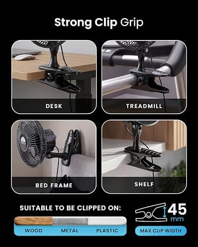 Pro Breeze PowerCool 360 – 6 Inch Quiet Clip On Desk Fan, Small & Powerful Table Fan with Strong Clamp, Plug In Mains Powered, 2 Speeds, 360° Adjustable Head for Bedroom, Office, Cot & Home thumbnail 4