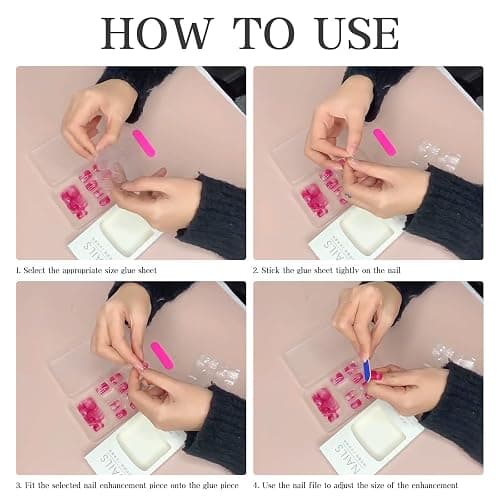 24pcs French False Nails White Tip Square Stick on Nails Flower Press on Nails with Rhinestones Removable Glue-on Nails Fake Nails Women Girls Nail Art Accessories - 0220Y42 thumbnail 5