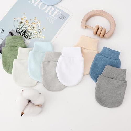 BQUBO Newborn Infant Mittens No Scratch Cotton Elastic Wrist Gloves Hypoallergenic for 0-6 Months Baby Boys Girls thumbnail 4