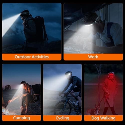 Head Torch Rechargeable, [2 Pack] Super Bright 230° Wide Beam Adjustable Focus Headtorch, 30 Hrs Runtime, 8 Modes with Motion Sensor, Waterproof Lightweight Headlamp for Camping Running Fishing thumbnail 8
