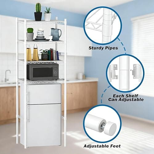 YVTCRTCW 4 Tier Mini Fridge Shelf | Adjustable Height Metal Storage Shelf | for Mini Fridge & Microwave Stand | Easy Assemble for Dorm, Kitchen, Office | White thumbnail 5