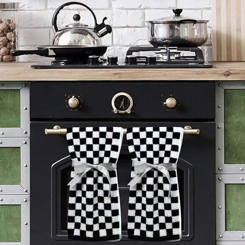 Jacquotha Black and White Hand Towels 4 Pack, Cotton Decorative Bathroom Hand Towels & Checkered Kitchen Decor, 13" x 29" thumbnail 4