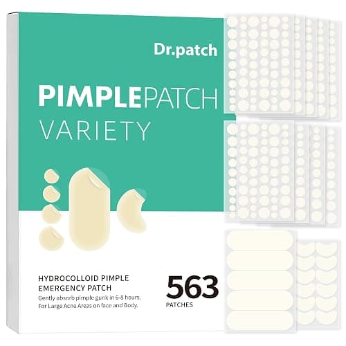 Dr.patch 563 Count Pimple Patches, Acne Patches for Face & Body | Hydrocolloid Patches, Invisible Thin, Large & Small Sizes for Whiteheads, Zits & Breakouts (Dots, Strip, Contoured 6 Sizes) thumbnail 2