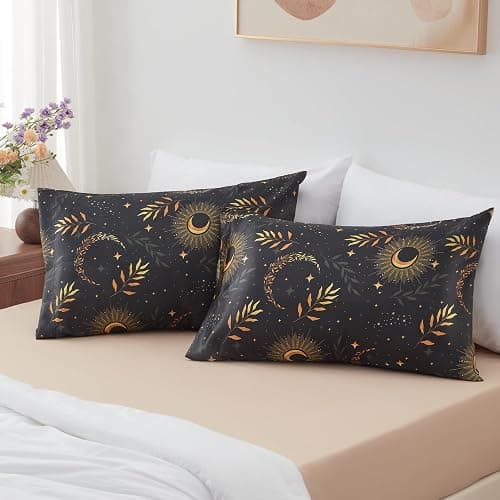 EXQ Home Satin Pillowcase for Hair and Skin Queen - Printed Black Moon Silk Pillowcase 2 Pack 20x30 inches - Satin Pillow Cases Set of 2 with Envelope Closure, Gifts for Women thumbnail 3