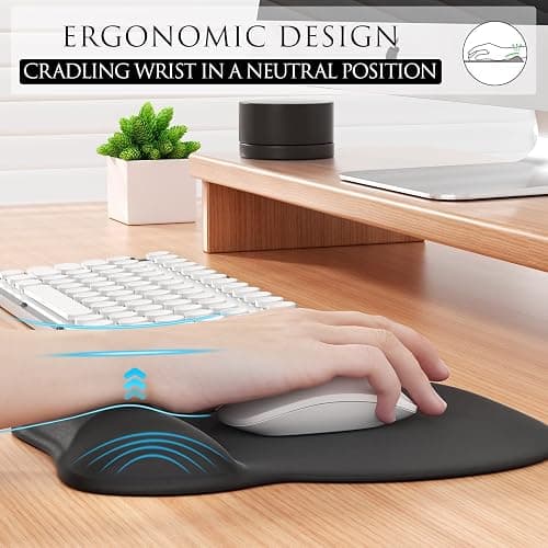 MROCO Ergonomic Mouse Pad with Gel Wrist Rest, Smooth Wrist Support Surface, Non-Slip PU Base for Pain Relief, Comfortable Mousepad for Computer, Laptop, Office & Home, 9.4 x 8.1 in, Black thumbnail 3