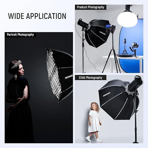 NEEWER Boîte à lumière octogonale de 90cm, support Bowens à dégagement rapide avec grille en nid d'abeille,Sac pour RGB CB60 CB60B CB200B MS60B MS60C MS150B S101-300W/400W Pro Vision 4 Q4, NS35P thumbnail 7