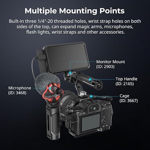 SmallRig Mini Camera Side Handle with NATO and 1/4"-20 Screws Installation Options, for Left and Right Hand, with 1/4"-20 Threaded Holes, Wrist Strap Holes, Cold Shoe, Up and Down Adjustable thumbnail 6