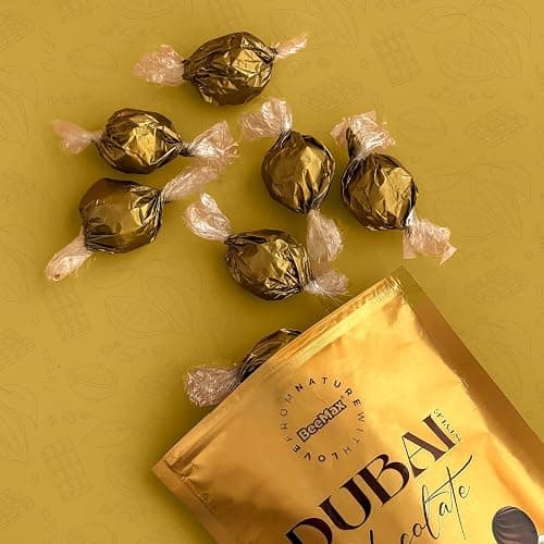 BeeMax Dubai Style Chocolate Truffles - 4.24oz Resealable Pouch (Pack of 1) - Made w/ Premium Milk Chocolate, Pistachio Cream, & Crunchy Kadaifi - Middle Eastern Gourmet Candy - For Gift or Special Occasions thumbnail 6