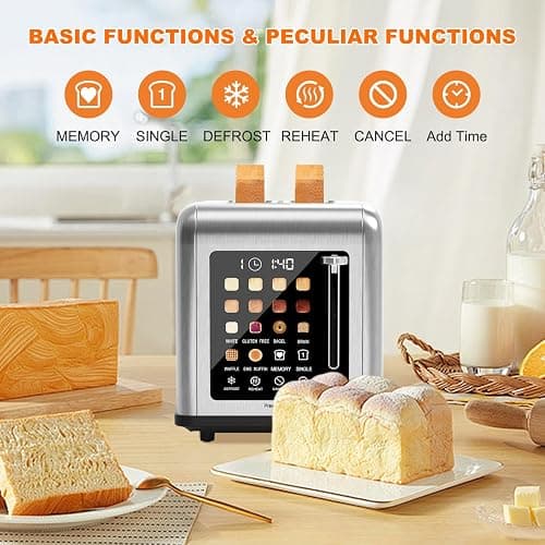2 Slice Toaster Touch Screen, Stainless Steel Toasters Digital Timer 2 Slot Toasters, 8 Shade Settings 6 Bread Types for Bagel, Cancel, Defrost（Stainless Steel） thumbnail 8