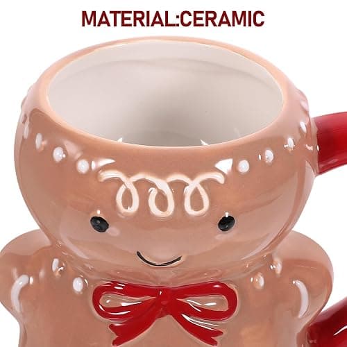 Abaodam Gingerbread Christmas Character Mug - Ceramic Gingerbread Man Coffee Cup for Hot Chocolate - Red/White thumbnail 5