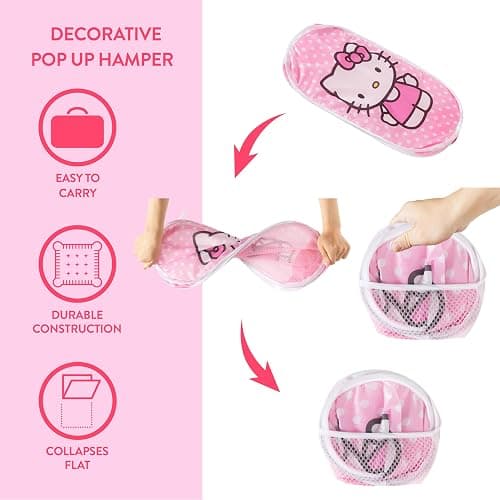 Sanrio Hello Kitty Pop-Up Hamper,Collapsible Laundry Basket with Durable Handles,Lightweight Storage Bin for Kids' Bedroom, Nursery, or Playroom,Pink thumbnail 4