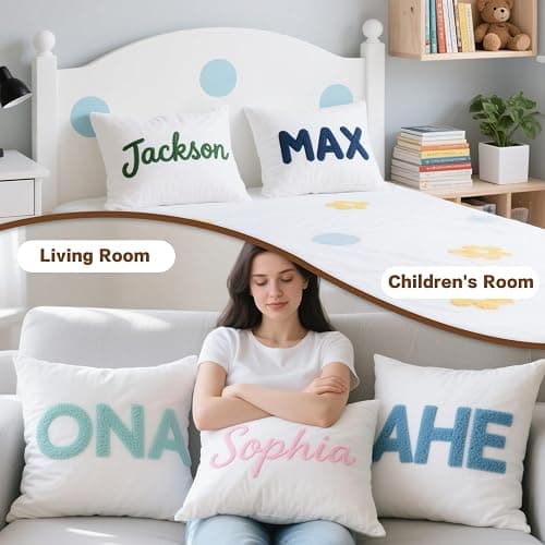 RunIncar Personalized Pillow Cover w/Initial, Monogram Pillow Custom Name, Home Office Decor Punch Needle Embroidered Custom Room Decor for Couple Gift Cushion, Customizable Size thumbnail 7
