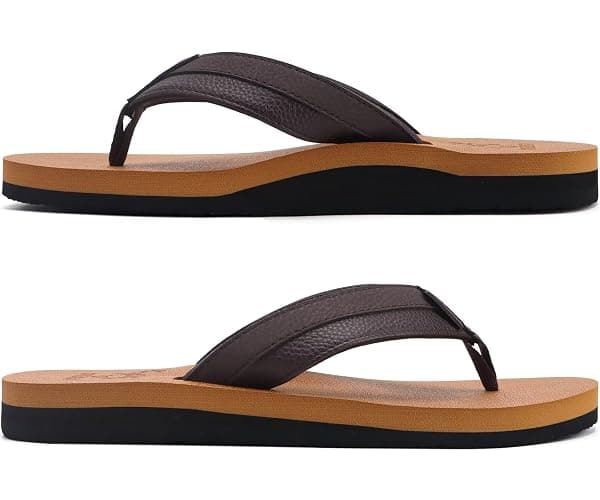 KuaiLu Men's Yoga Mat Leather Flip Flops with Arch Support Comfortable Cushion Walking Thong Sandals Slip On Indoor Outdoor thumbnail 8