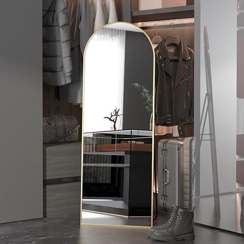 CASSILANDO Miroir de Sol arqué 162 x 53 cm, Cadre en Alliage d'aluminium, Miroir sur Pied, Miroir Pleine Longueur avec Support, Grand Miroir Mural dans la Chambre à Coucher, Le Dressing (Doré) thumbnail 3