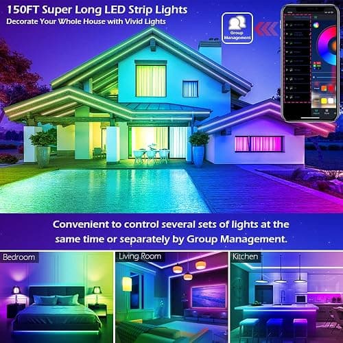 100ft Led Strip Lights,Long Smart Led Light Strips Music Sync 5050 RGB Color Changing Rope Lights,Bluetooth APP/IR Remote/Switch Box Control Led Lights for Bedroom,Home Decoration,Party,Festival - 100FT LED STRIP LIGHTS thumbnail 7