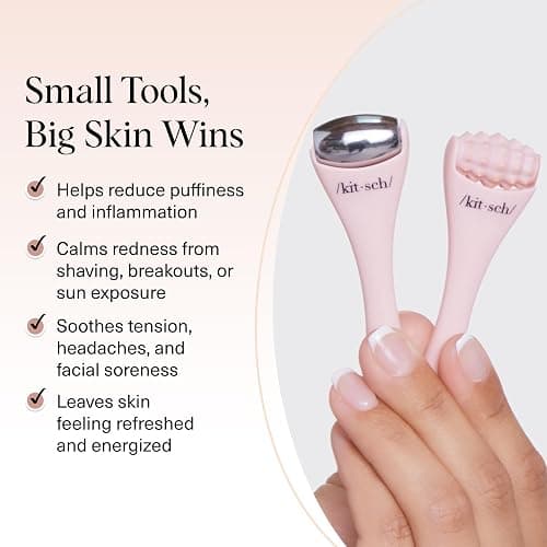 Kitsch Mini Facial Roller & Ice Face Roller Skin Care Tool Set for Women - Face Massager for Puffy Eyes, Cold Therapy, Lymphatic Drainage Massager, Self Care Gifts for Women & Men - Blush thumbnail 3