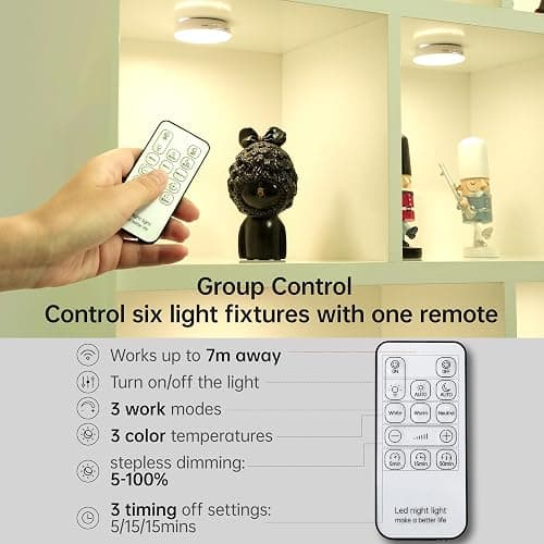 Homelist Motion Sensor Lights Indoor with Remote Control, 6 Pack Wireless Rechargeable Night Light LED Stick on Wall Light, Battery Operated Stair Kitchen Cupboard Under Cabinet Puck Light thumbnail 3