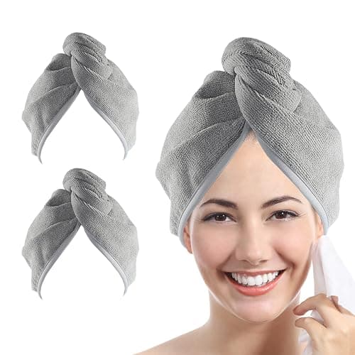 YoulerTex Microfiber Hair Towel Wrap for Women, 2 Pack 10 inch X 26 inch, Super Absorbent Quick Dry Hair Turban For Drying Curly, Long & Thick Hair (Gray) - Image 1