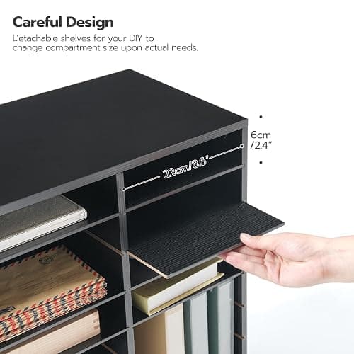 HOOBRO Literature Organizer, 27 Compartments Wooden Mail Organizer, Countertop Literature Sorter with Adjustable Shelves for Home, Office, School, Student Mailbox for Classroom, Black BK27WF01 thumbnail 5