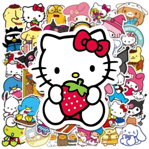 50 Pcs My Melody and Kuromi Stickers, Hello Kitty Kitty Stickers Pompompurin Keroppi Sticker, Cute Sticker Japanese Kawaii Decals for Kids Teens Adults((XSLO) thumbnail 4