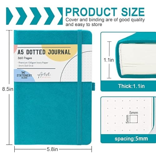STATIONERY ISLAND Taccuino Puntinato A5, Bullet Dotted Journal Puntinato 360 pagine, Notebook Quaderno Appunti a pois Carta Spessa da 100gsm, Copertina Rigida, Portapenne, Tasca Interna, 2 Segnalibri thumbnail 3