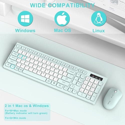 Silent Keyboard and Mouse Combo Wireless,ful-Sized Wireless Keyboard and Adjustable DPI Mouse, 2.4GHz USB Receiver, Keyboard and Mouse for PC, Windows, MAC, Desktop, Laptop (Mint Green-B) thumbnail 6