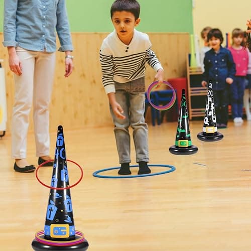 Yeepoo Halloween Ring Toss Game Set, 5Pcs Inflatable Witch Hats with 10Pcs Colorful Plastic Rings and Air Pump for Halloween Party Games Super Fun Indoor Outdoor Party Supplies thumbnail 3