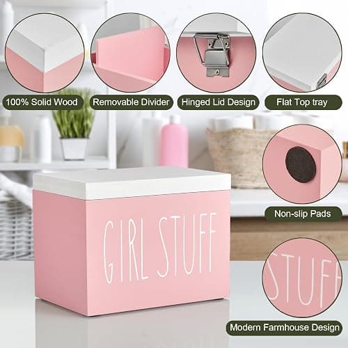 DRASTAR Tampon Holder for Bathroom, Pink Lady Stuff Box for Bathroom Accessories, Pink Bathroom Decor,Feminine Product Organizer, Pad Organize Case with hinged lid, Shark Week Tampon Storage thumbnail 7